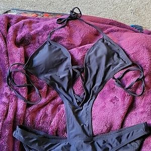 Wetseal Black Strappy Cutout One Piece swim suit, sz Small